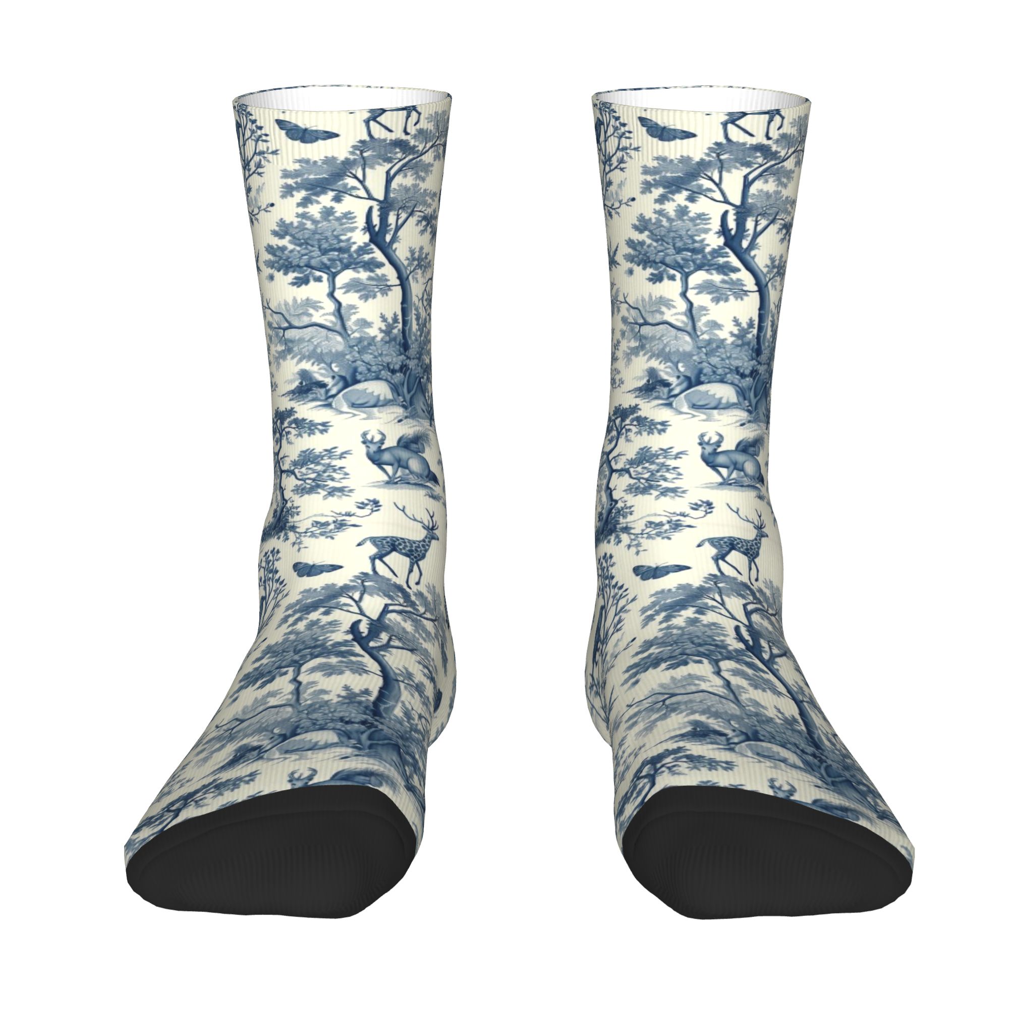 Dress Sock Men - ถุงเท้าลาย Toile De Jouy สีน้ำเงินแบบกำหนดเอง สำหรับผู้ชายและผู้หญิง