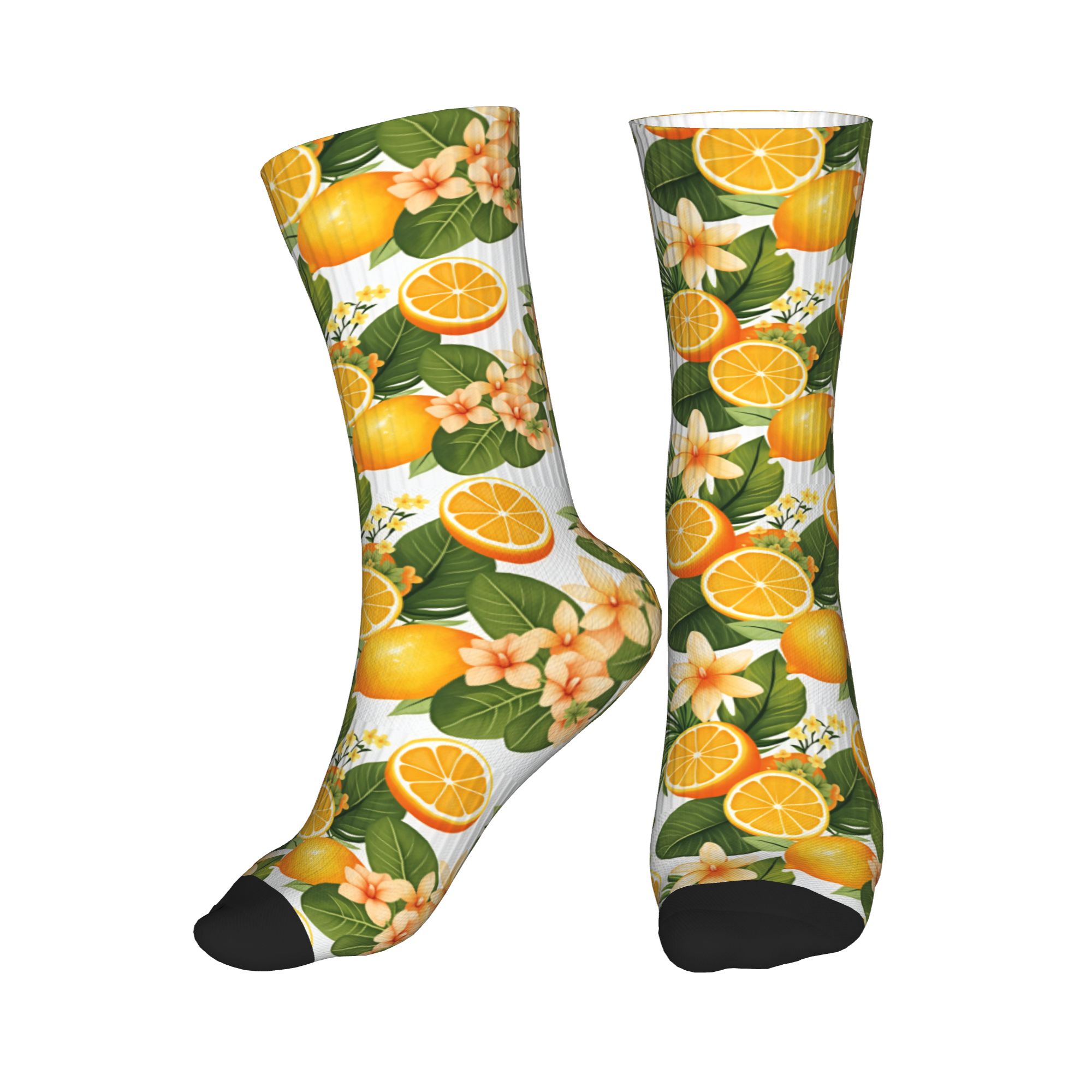 Dress Sock Men - ถุงเท้าลายดอกไม้ส้มมะนาวพลาเมเรียสำหรับผู้ชาย ลายพิมพ์ไร้รอยต่อ ถุงเท้าข้อสั้นพิมพ์ลาย 3 มิติ ให้ความอบอุ่นและสบาย