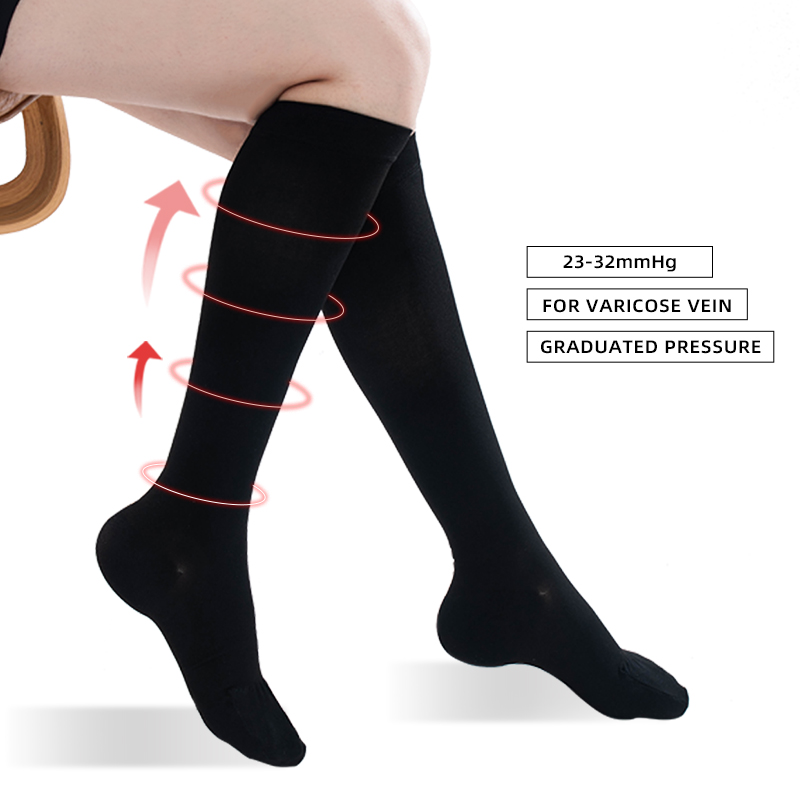 Compression Sleeve Calf - ถุงเท้ายาวถึงน่องแบบ23-32mmHg สำหรับทุกเพศ, ถุงเท้ารัดน่องทางการแพทย์ถุงน่องยาวถึงเข่าปิด S-5XL ปลายเท้า