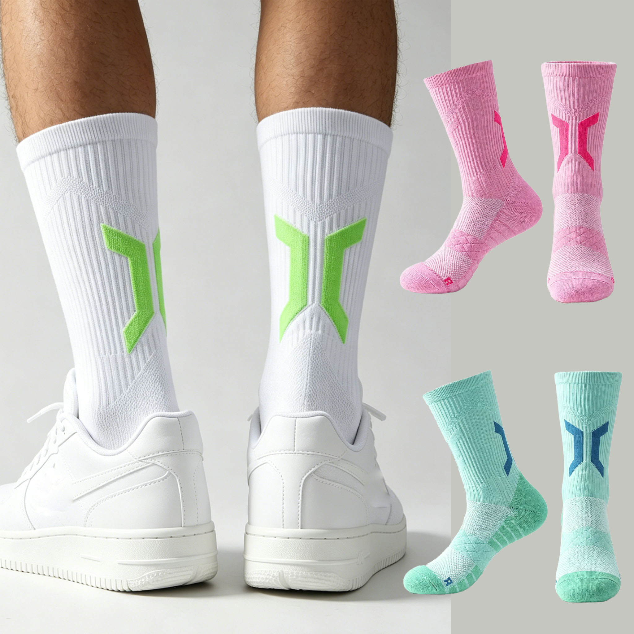 Athletic Sock Cushion - ถุงเท้าบาสเก็ตบอลบุหนาสำหรับผู้ชาย กันลื่น ระบายอากาศได้ดี ถุงเท้ากีฬาแบบยาวสำหรับวิ่ง เล่นฟุตบอล และฝึกซ้อม